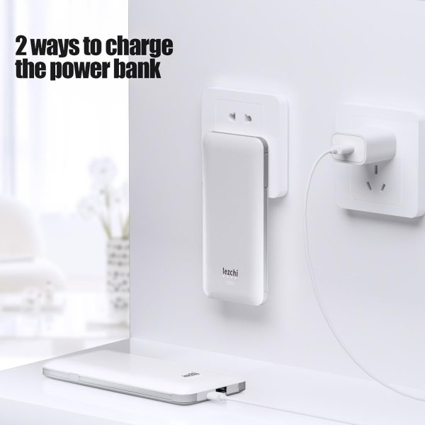 Portable Power Bank, Ultra Slim 10000mAh Portable Charger, USB C External Battery Pack with Built-in AC Plug, Charging Cable, Output Port, Compatible with All Kinds of Cellphones …