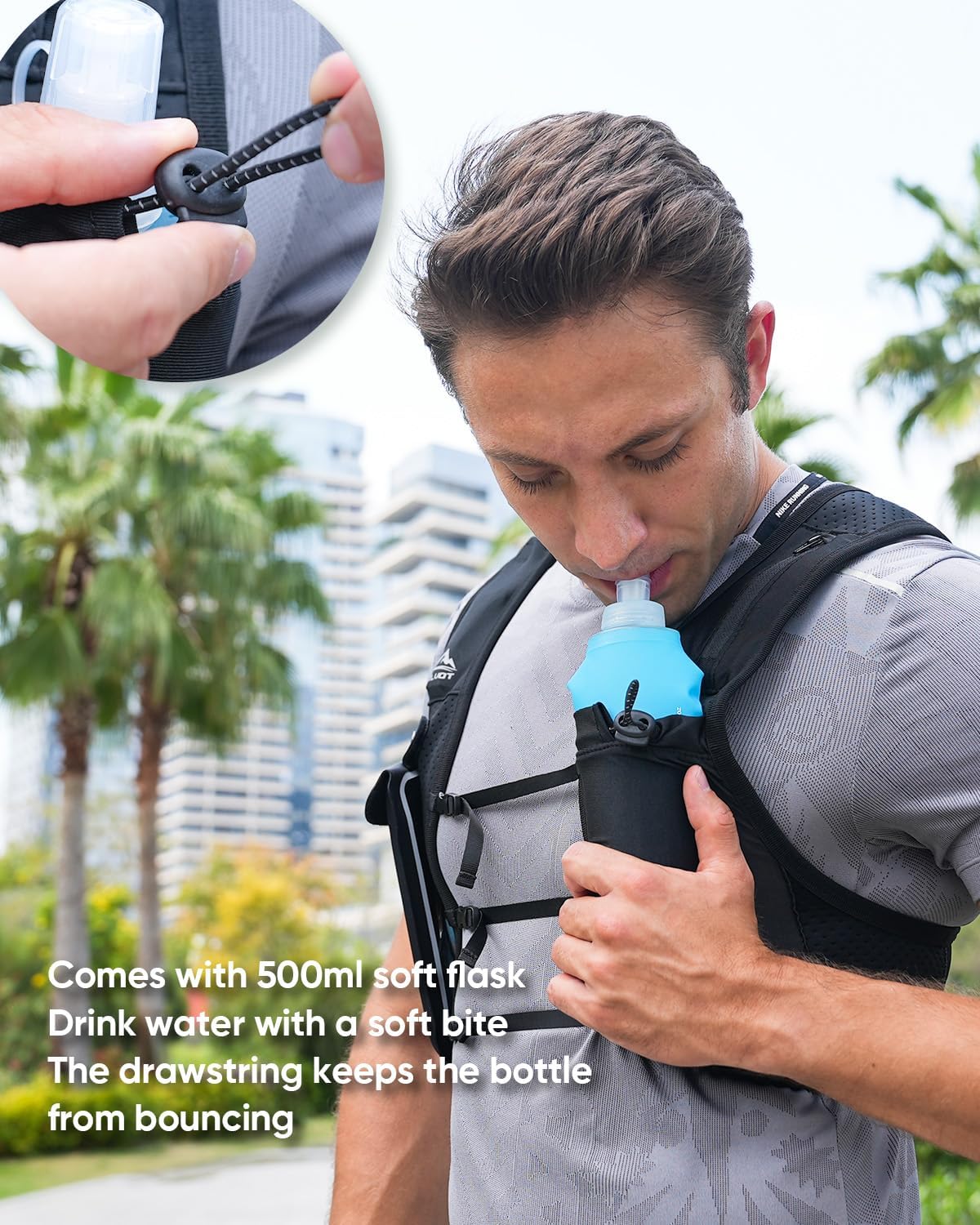 Running Vest Soft Flask, BPA-Free 500ml Collapsible Water Bottle for Hydration Backpack, Folding Running Water Bottle for Running Hiking Cycling Climbing (Pink, 500 ML)