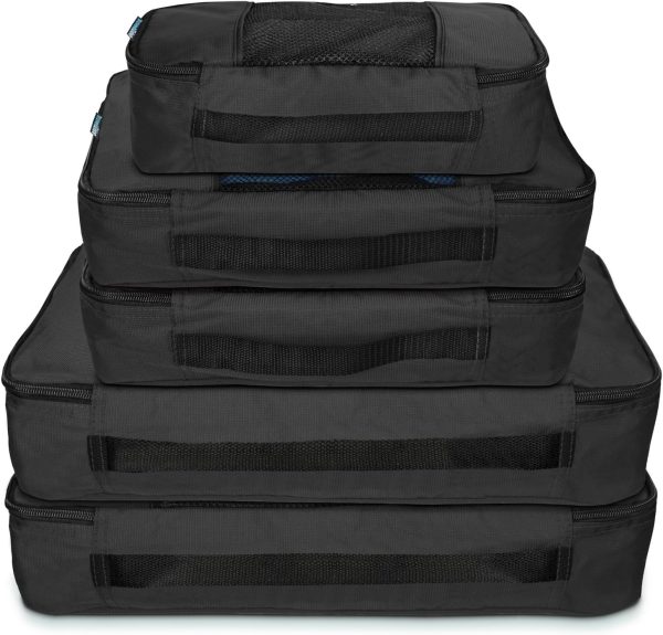 Packing Cube System - Durable 5 Piece Weekender Plus Set (Black)